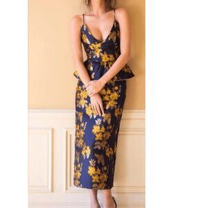 V. Chapman - Baroque Love Navy Floral Midi Corset Dress